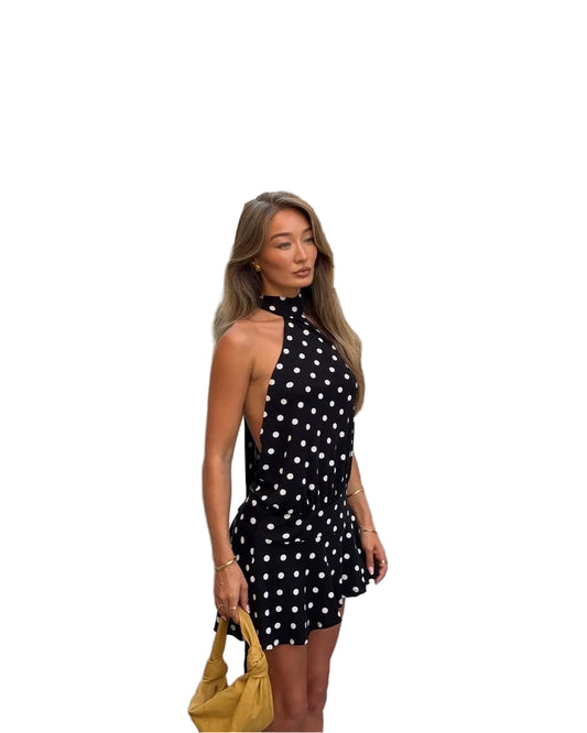 Dakota | Women's Open-Back Polka Dot Halter Mini Dress