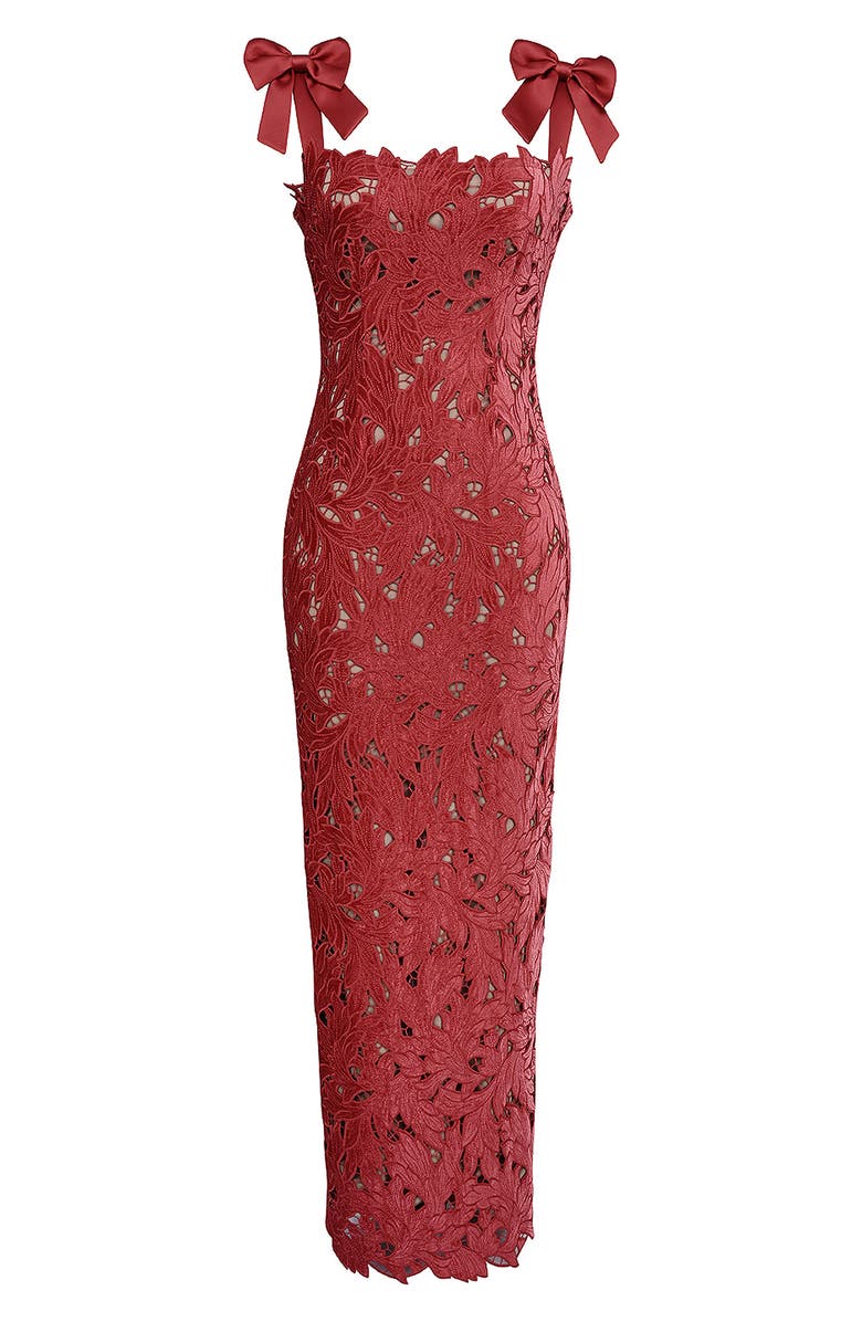 Women's Bow Shoulder Lace Bodycon Maxi Dress