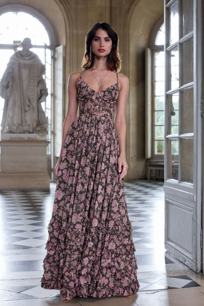 Women's Floral Corset Spaghetti Strap Ruffle Hem Side Slit Maxi Dress - product image 33
