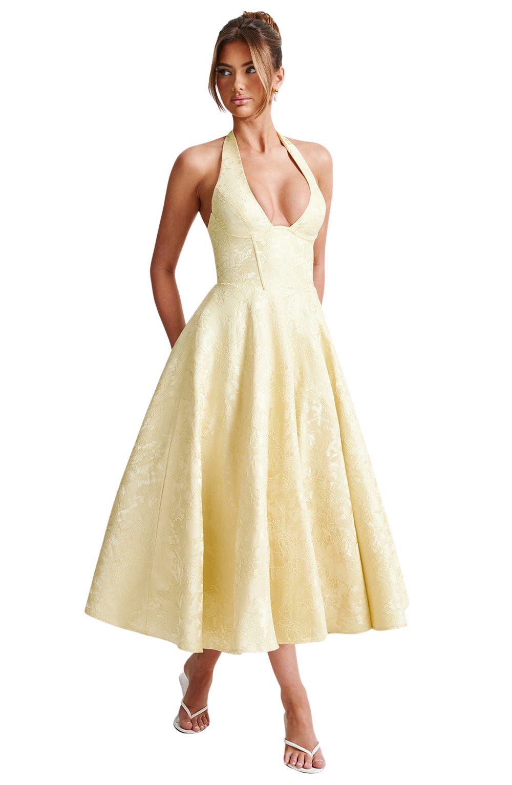 Women's Jacquard Halter Neck Midi Dress