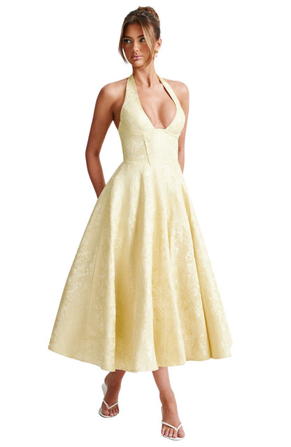 Women's Jacquard Halter Neck Midi Dress