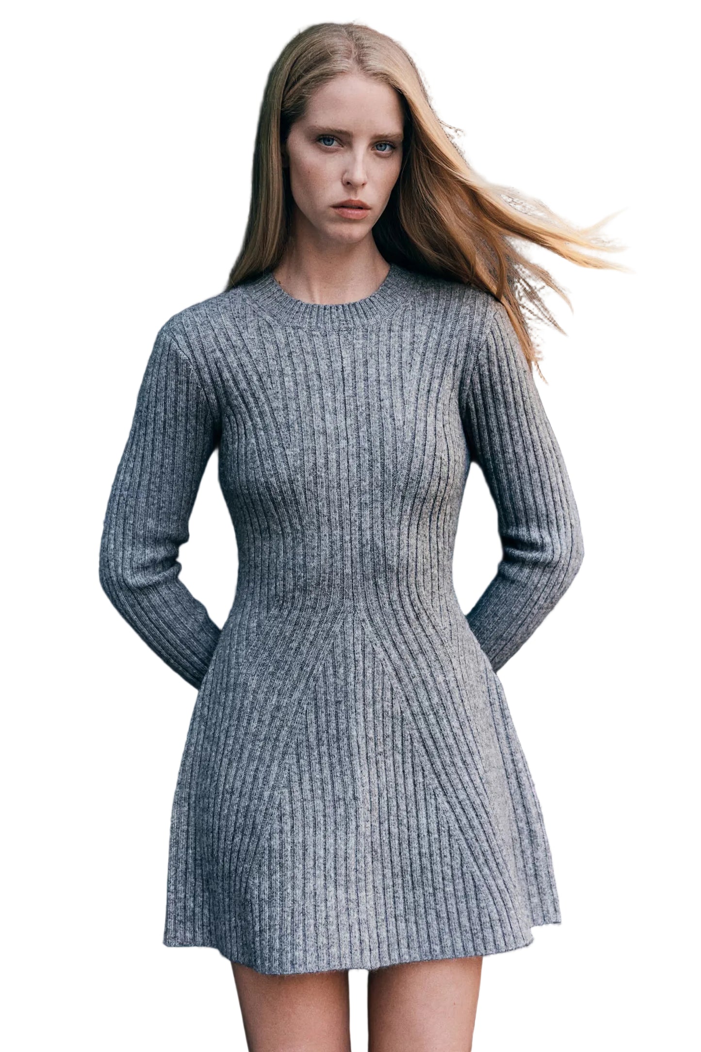Women's Knit Long Sleeve Ribbed Mini Dress