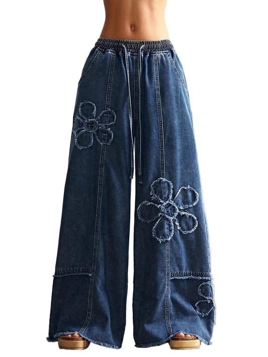 Women's Pants with Floral Patches