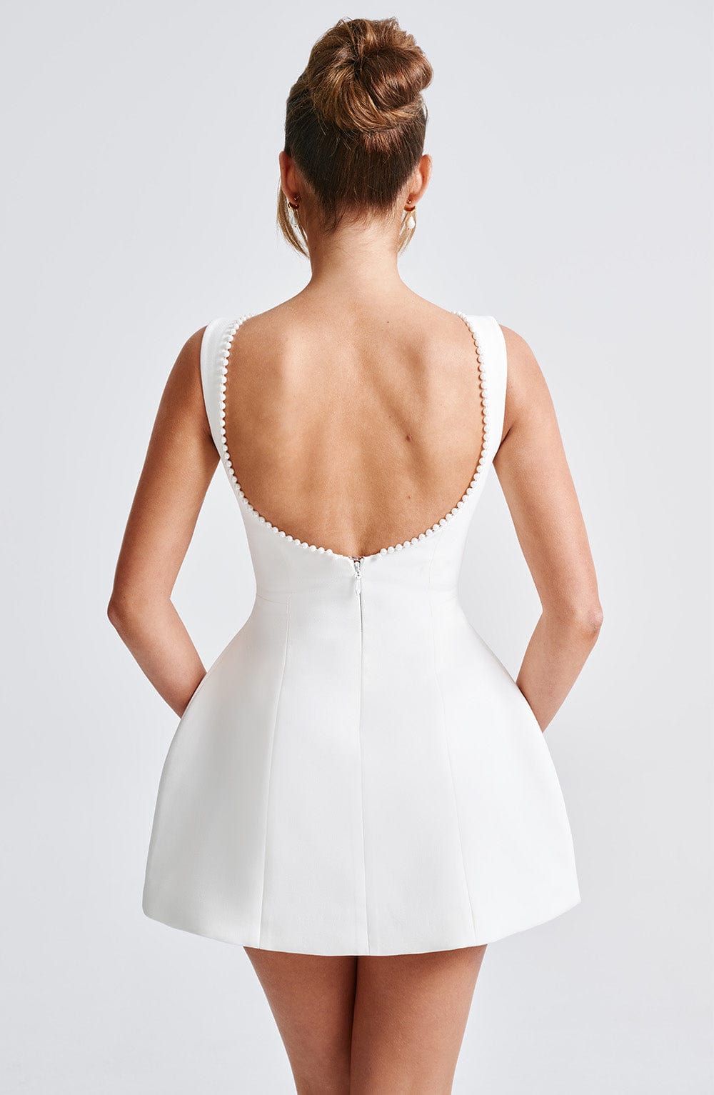 Women's Pearl Trim Boat Neck Bow Back Mini Dress - product image 9