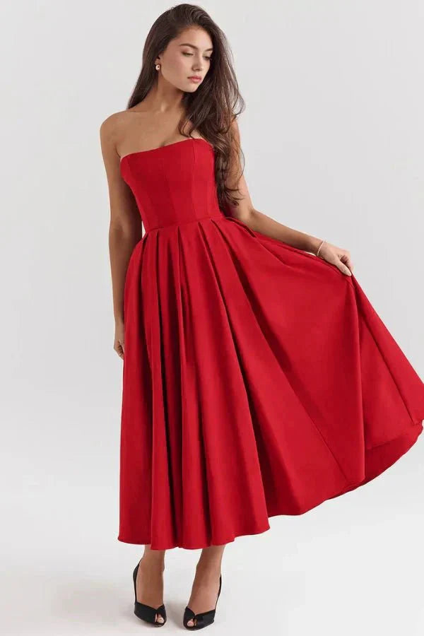 Women's Strapless Pleated Cocktail Wedding Guest Midi Dress - product image 17