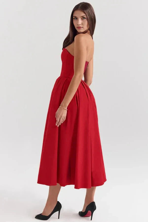 Women's Strapless Pleated Cocktail Wedding Guest Midi Dress - product image 16