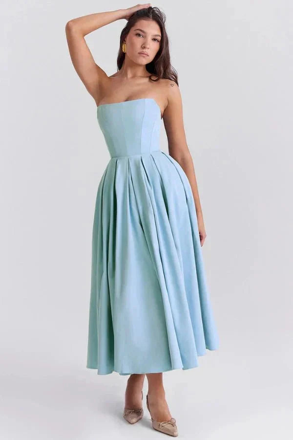 Women's Strapless Pleated Cocktail Wedding Guest Midi Dress - product image 14
