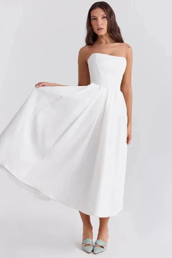 Women's Strapless Pleated Cocktail Wedding Guest Midi Dress - product image 12