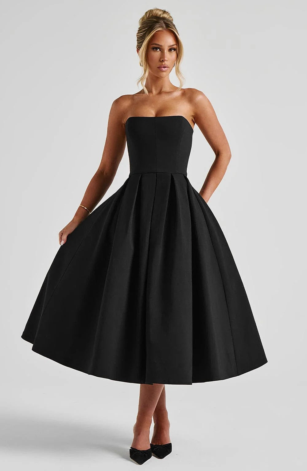 Women's Strapless Pleated Cocktail Wedding Guest Midi Dress - product image 1