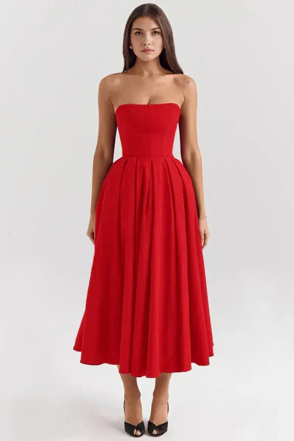 Women's Strapless Pleated Cocktail Wedding Guest Midi Dress - product image 5