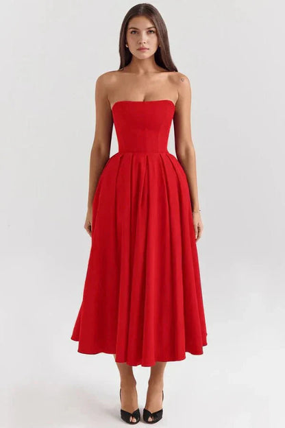 Women's Strapless Pleated Cocktail Wedding Guest Midi Dress - product image 5