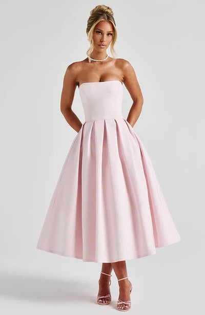 Women's Strapless Pleated Cocktail Wedding Guest Midi Dress - product image 2