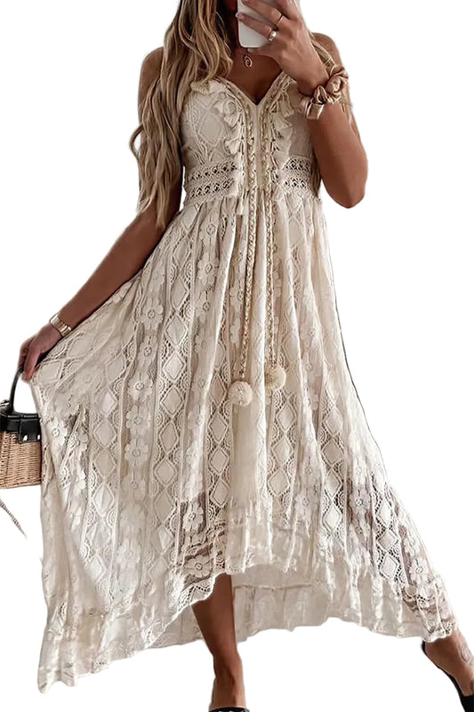 Women's V Neck Floral Lace Maxi Dress