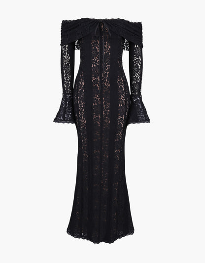 Women's Wedding Guest Off Shoulder Lace Maxi Dress