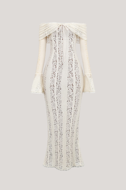 Women's Wedding Guest Off Shoulder Lace Maxi Dress