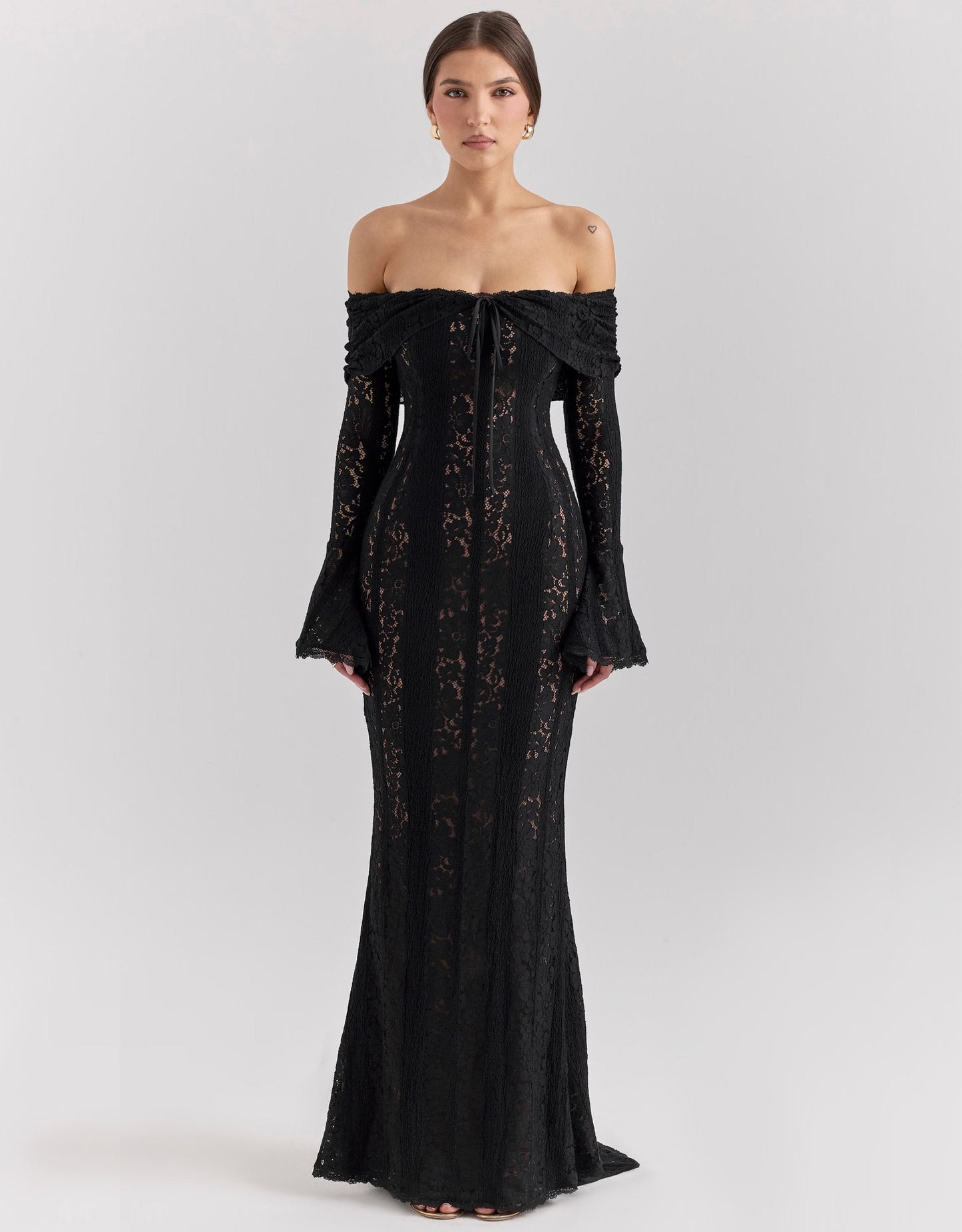Women's Wedding Guest Off Shoulder Lace Maxi Dress