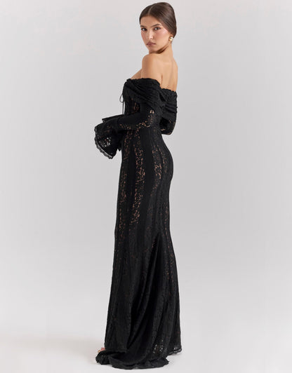 Women's Wedding Guest Off Shoulder Lace Maxi Dress