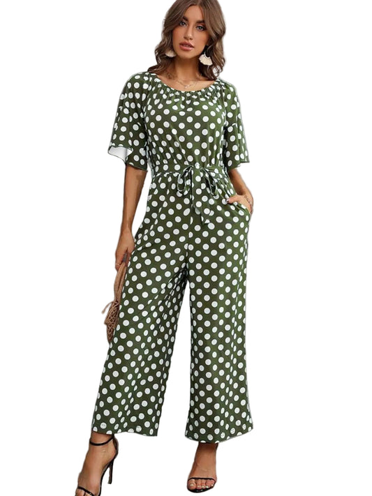 Women's Wide-Leg Jumpsuit with Polka Dot Pattern