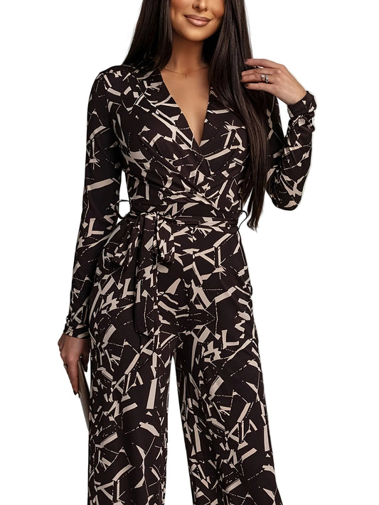 Women's Wrap-Front Jumpsuit with Abstract Pattern