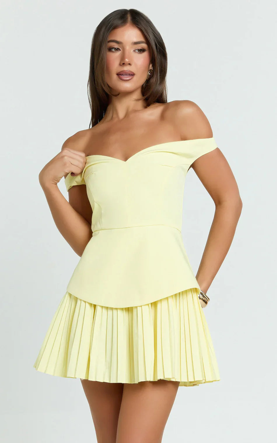 Women's Yellow Wedding Guest Sleeveless Tiered Mini Dress - product image 6