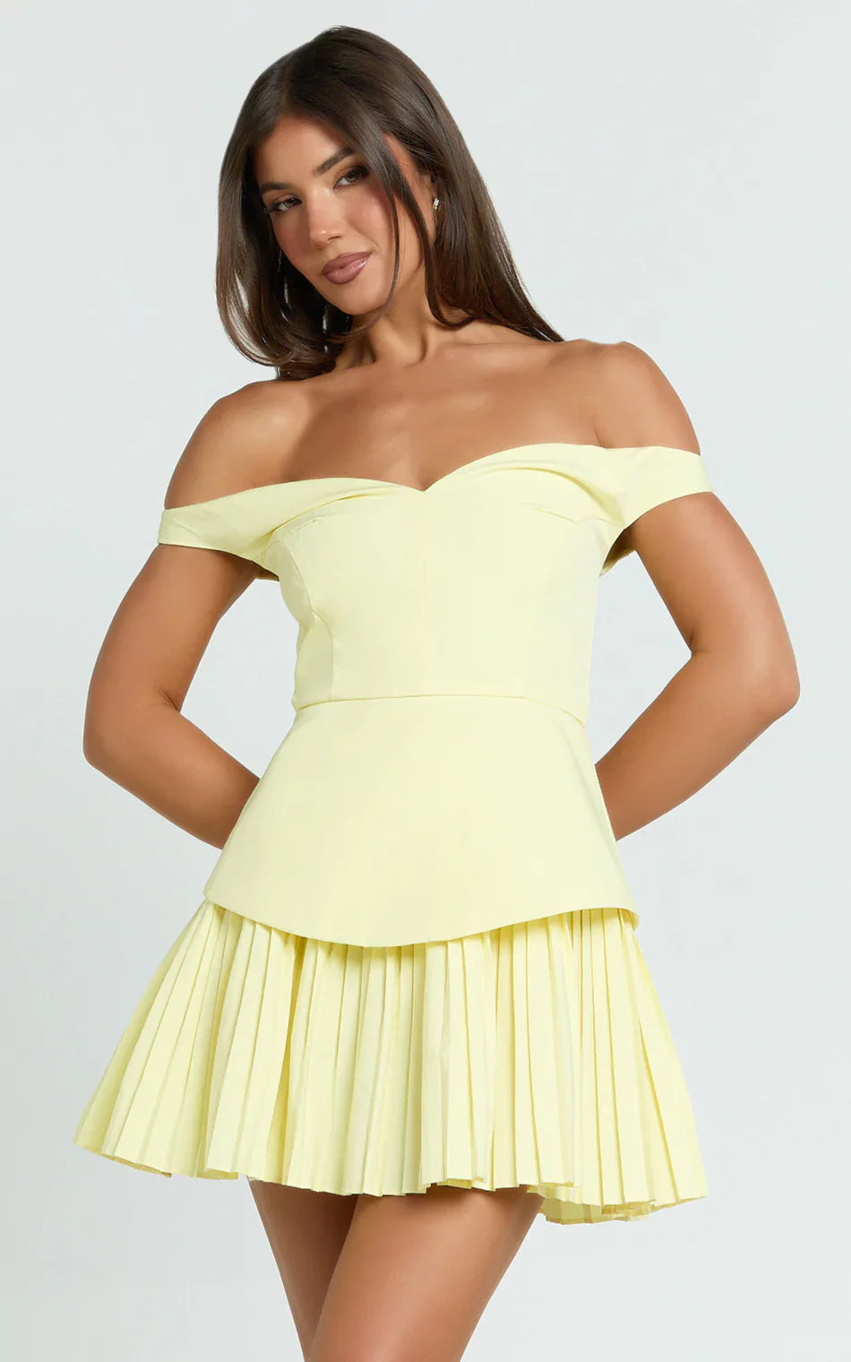 Women's Yellow Wedding Guest Sleeveless Tiered Mini Dress - product image 7
