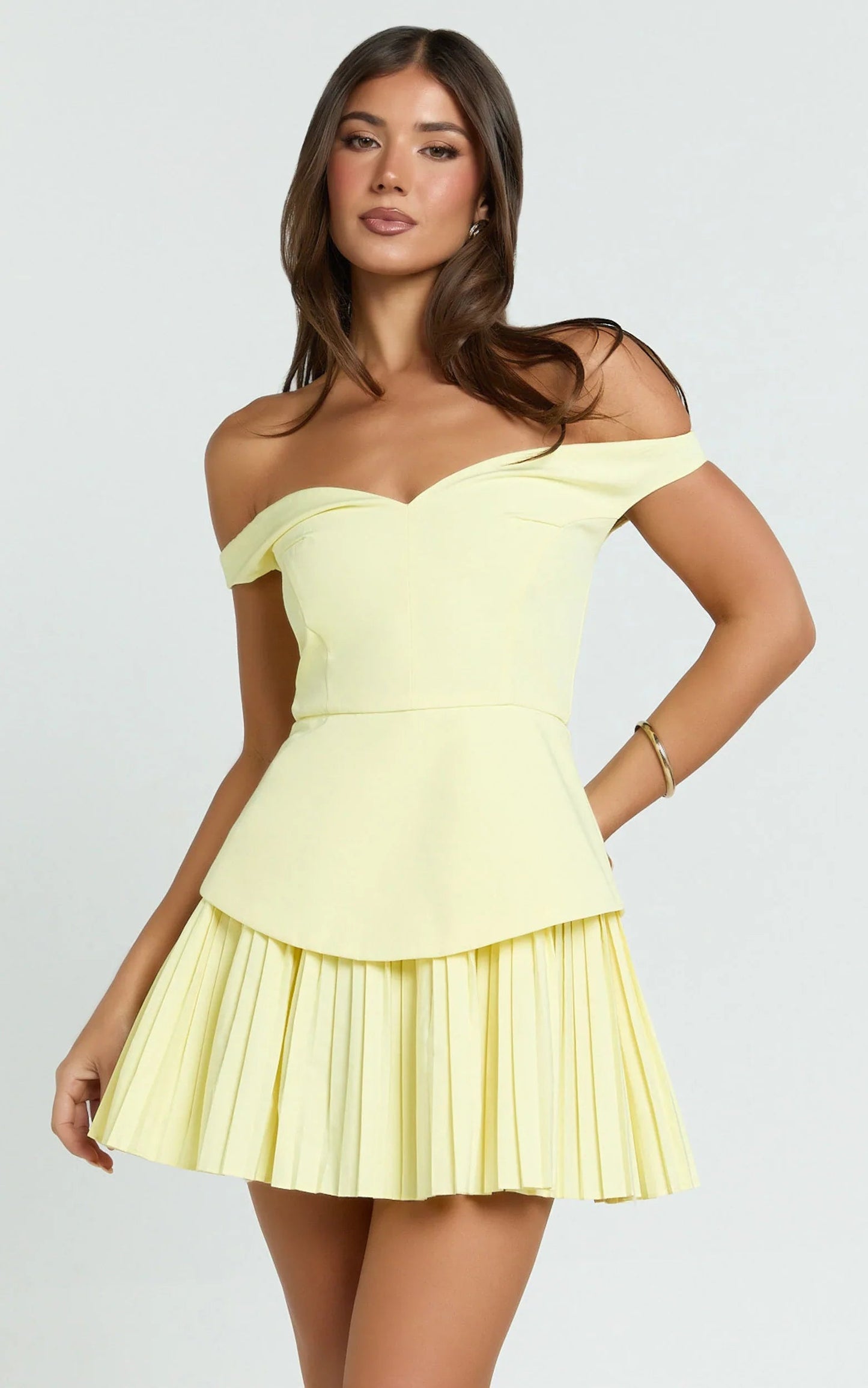 Women's Yellow Wedding Guest Sleeveless Tiered Mini Dress - product image 1